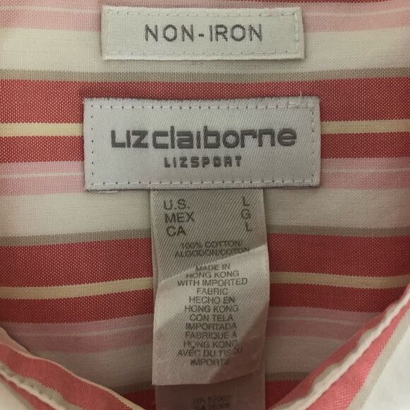 Liz Claiborne Shirt Large Lizsport Non-Iron Striped Long Sleeve Button Up - Picture 7 of 11